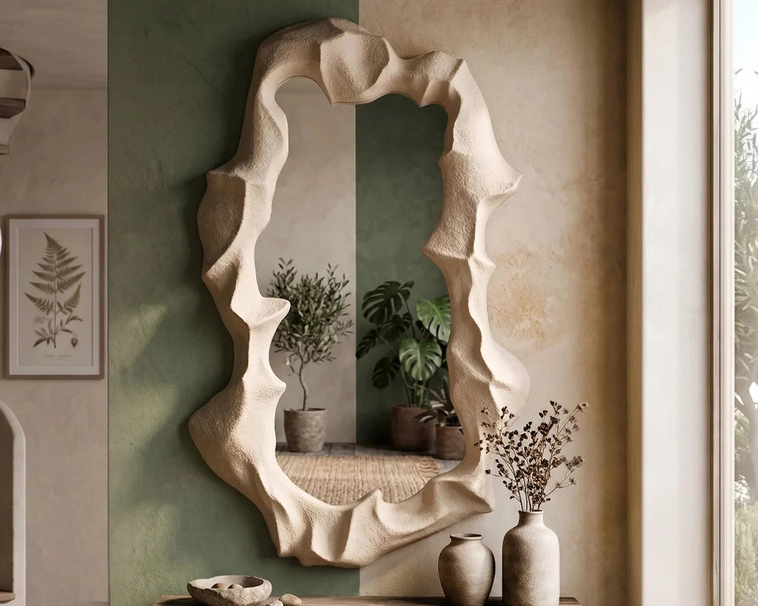 Organic Microcement Wabi-Sabi Wall Mirror – image 1
