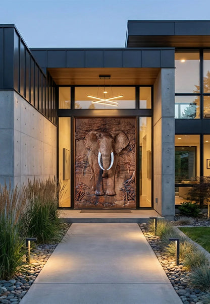 Sculptural Walnut Double Door with Elephant Relief – image 7