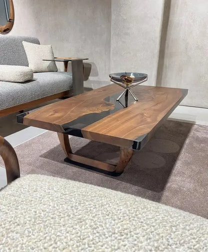 Smoke Resin Coffee Table with Walnut Legs – image 7
