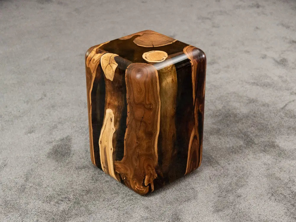 Resin Cube Side Table and Wood Stool – image 5