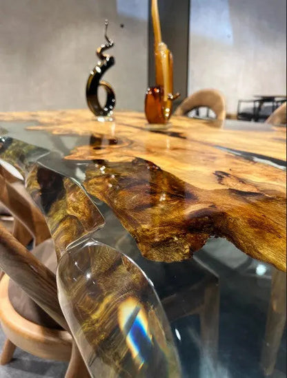 Natural Linden Wood and Epoxy Side Dining Table – image 3